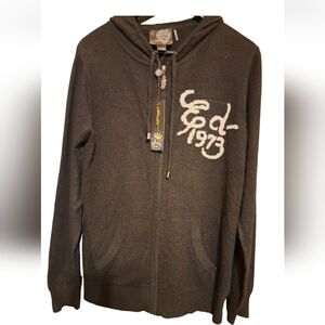 Ed Hardy Hooded Wool Blend Zip Knit Sweater Cardigan Death Before Dishonor LG&XL